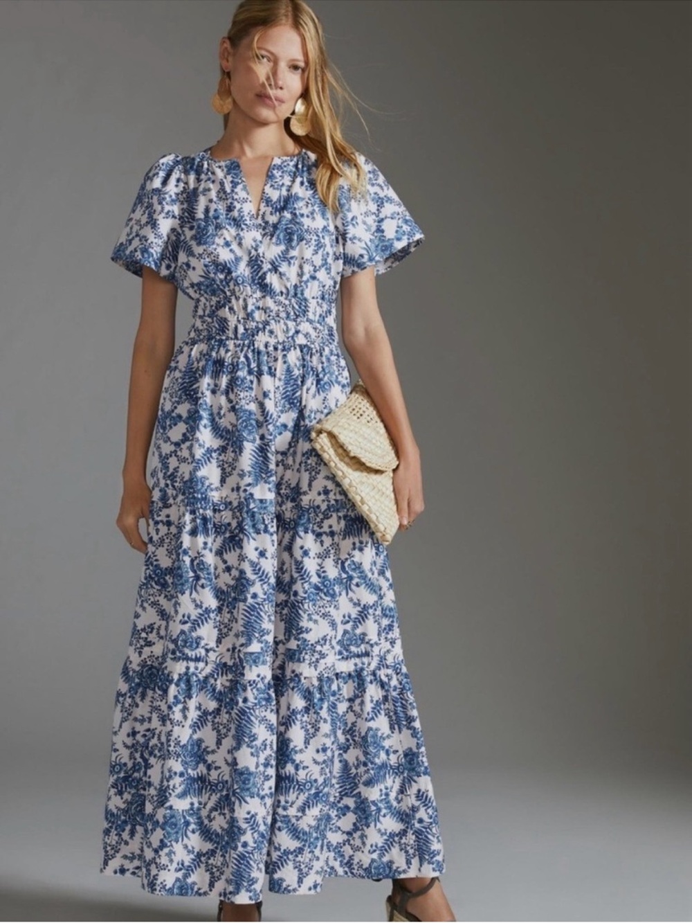 ANTHROPOLOGIE Maeve Somerset Blue & White Maxi Dress